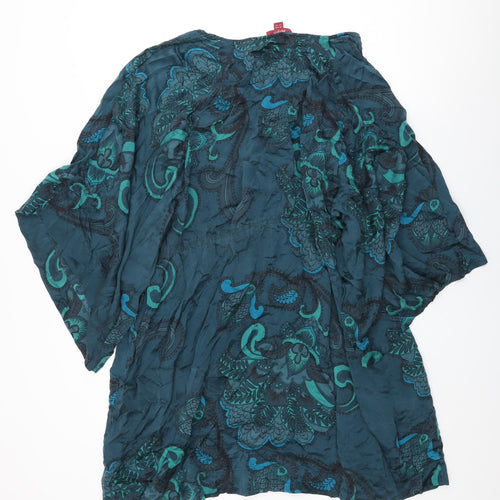 Monsoon Womens Blue Floral Silk Shift Size 22 Square Neck Pullover