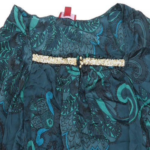 Monsoon Womens Blue Floral Silk Shift Size 22 Square Neck Pullover