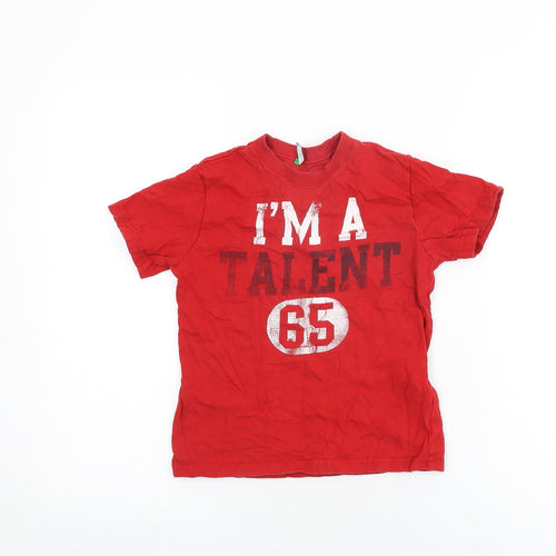 United Colors of Benetton Boys Red Cotton Basic T-Shirt Size S Round Neck Pullover