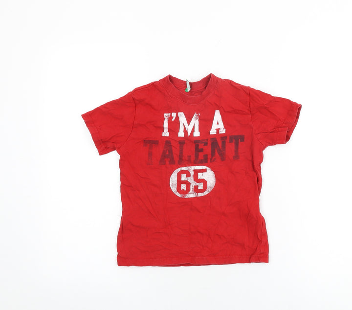 United Colors of Benetton Boys Red Cotton Basic T-Shirt Size S Round Neck Pullover