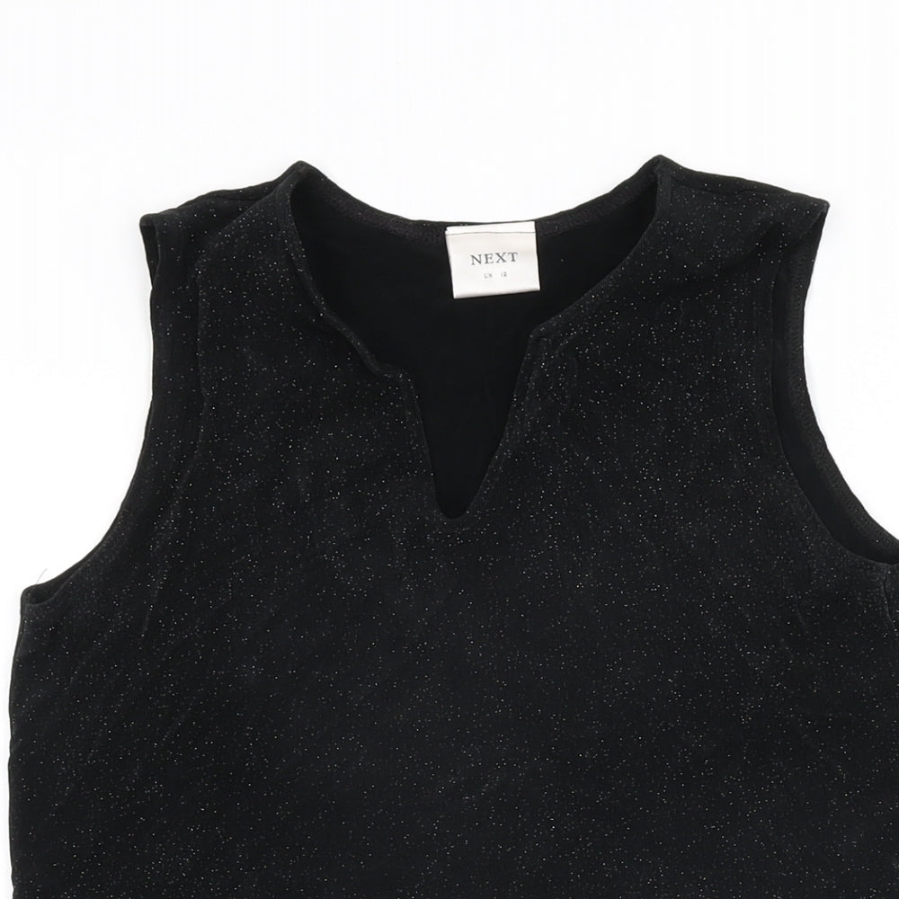 NEXT Womens Black Acetate Basic T-Shirt Size 12 V-Neck