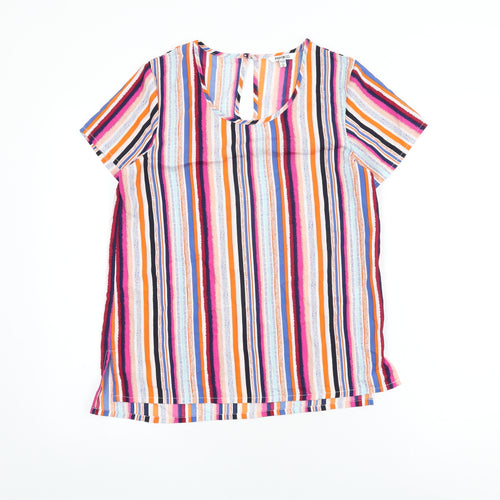 Pep & Co Womens Multicoloured Striped Polyester Basic T-Shirt Size 8 Round Neck