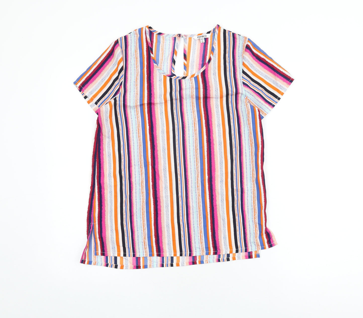 Pep & Co Womens Multicoloured Striped Polyester Basic T-Shirt Size 8 Round Neck