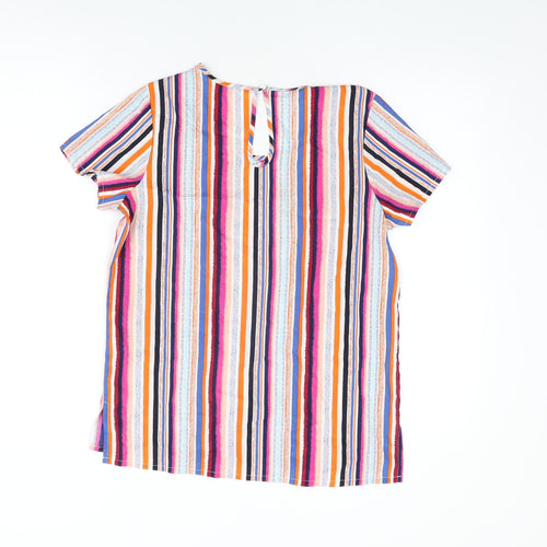 Pep & Co Womens Multicoloured Striped Polyester Basic T-Shirt Size 8 Round Neck