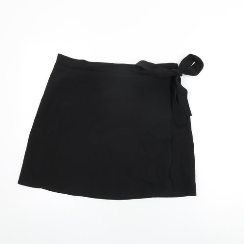 Boohoo Womens Black Polyester Mini Skirt Size 10 Tie