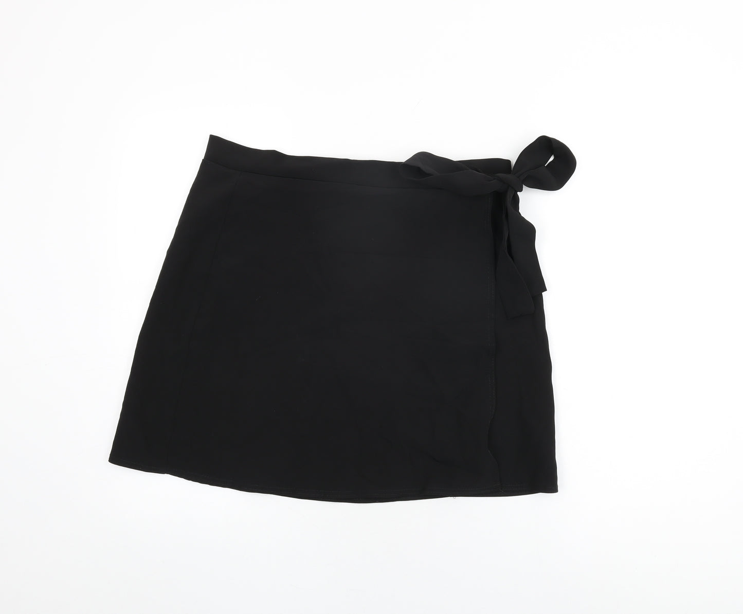 Boohoo Womens Black Polyester Mini Skirt Size 10 Tie