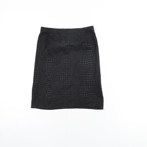 PRETTYLITTLETHING Womens Black Geometric Polyester Mini Skirt Size 6