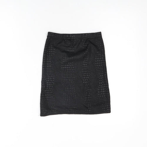 PRETTYLITTLETHING Womens Black Geometric Polyester Mini Skirt Size 6