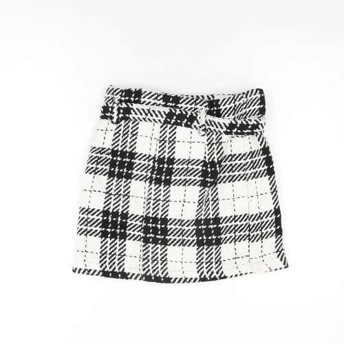 Zara Womens White Geometric Viscose Mini Skirt Size S Zip