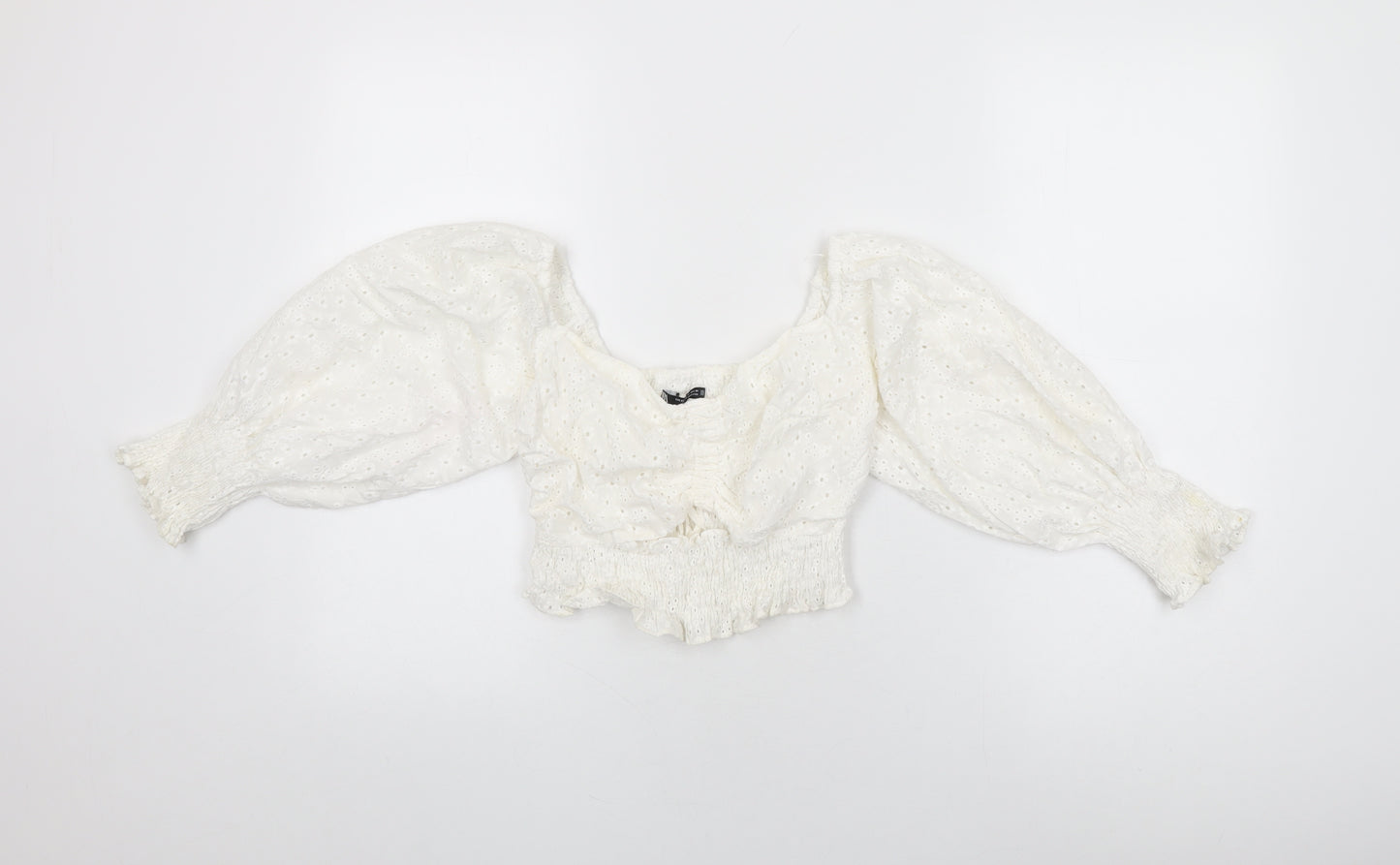 Zara Womens White Floral Cotton Cropped Blouse Size XS Sweetheart