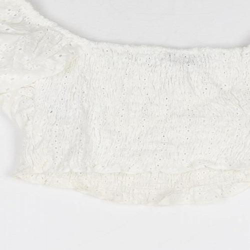 Zara Womens White Floral Cotton Cropped Blouse Size XS Sweetheart