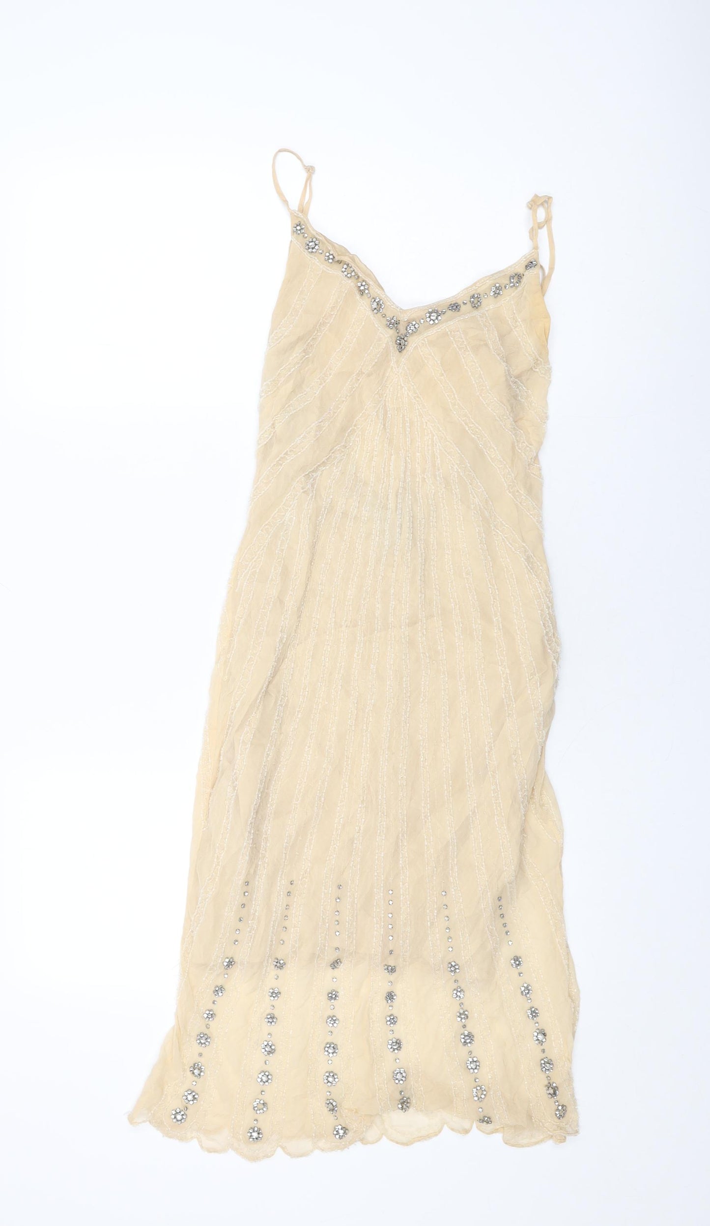 Warehouse Womens Beige Geometric Silk Shift Size 10 V-Neck Zip