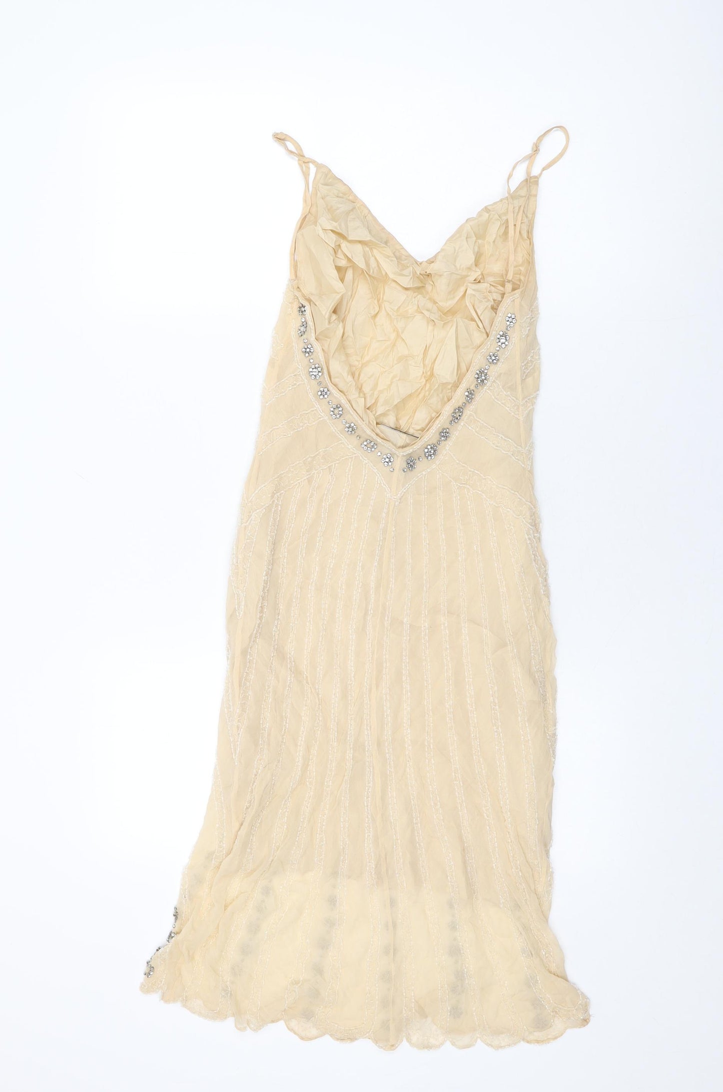 Warehouse Womens Beige Geometric Silk Shift Size 10 V-Neck Zip