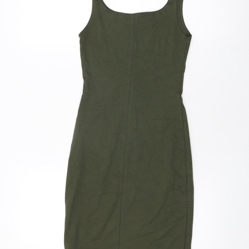 Zara Womens Green Viscose Bodycon Size S Scoop Neck Pullover