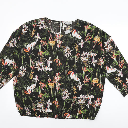 Soon Womens Black Floral Polyester Basic Blouse Size 16 Round Neck