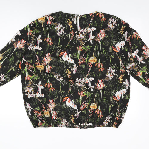 Soon Womens Black Floral Polyester Basic Blouse Size 16 Round Neck