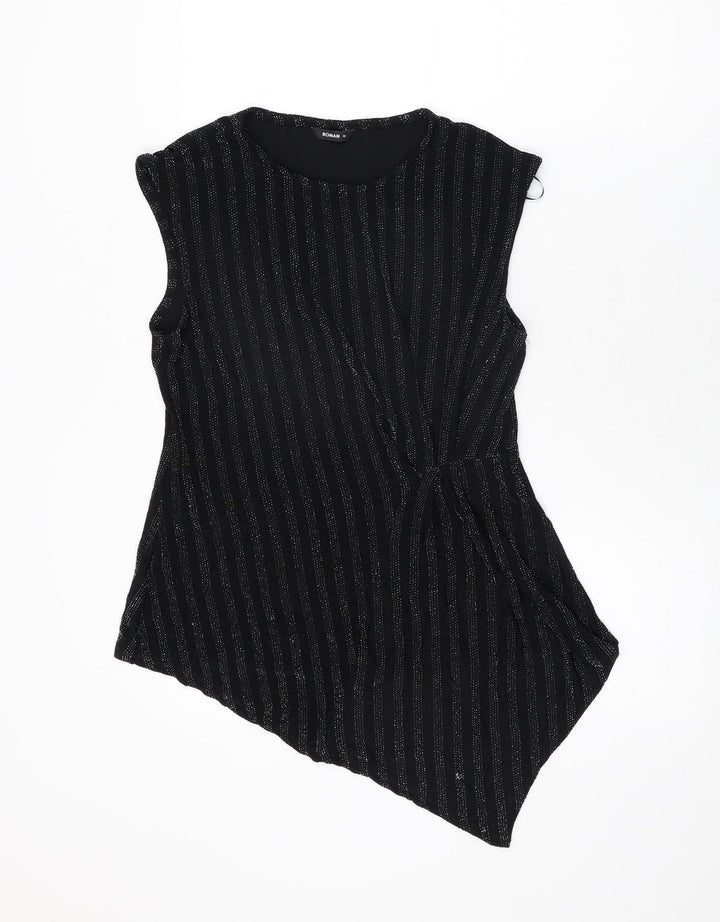 Roman Womens Black Polyester Basic T-Shirt Size 12 Round Neck