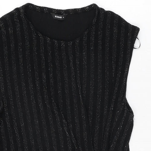 Roman Womens Black Polyester Basic T-Shirt Size 12 Round Neck
