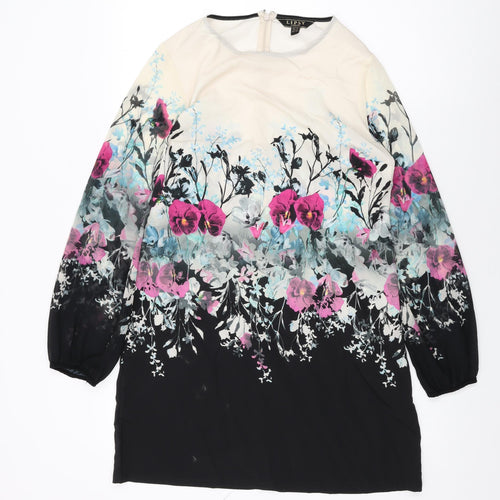 Lipsy Womens Ivory Floral Polyester Shift Size 12 Round Neck Zip