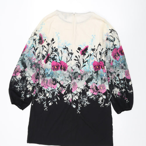 Lipsy Womens Ivory Floral Polyester Shift Size 12 Round Neck Zip