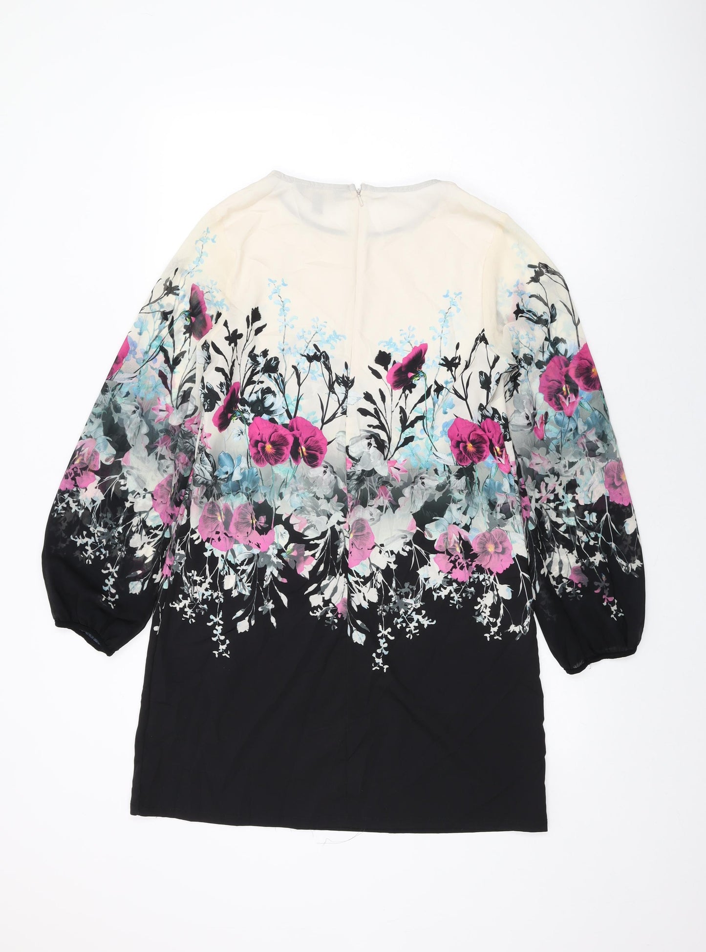 Lipsy Womens Ivory Floral Polyester Shift Size 12 Round Neck Zip