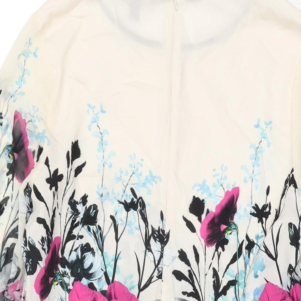 Lipsy Womens Ivory Floral Polyester Shift Size 12 Round Neck Zip