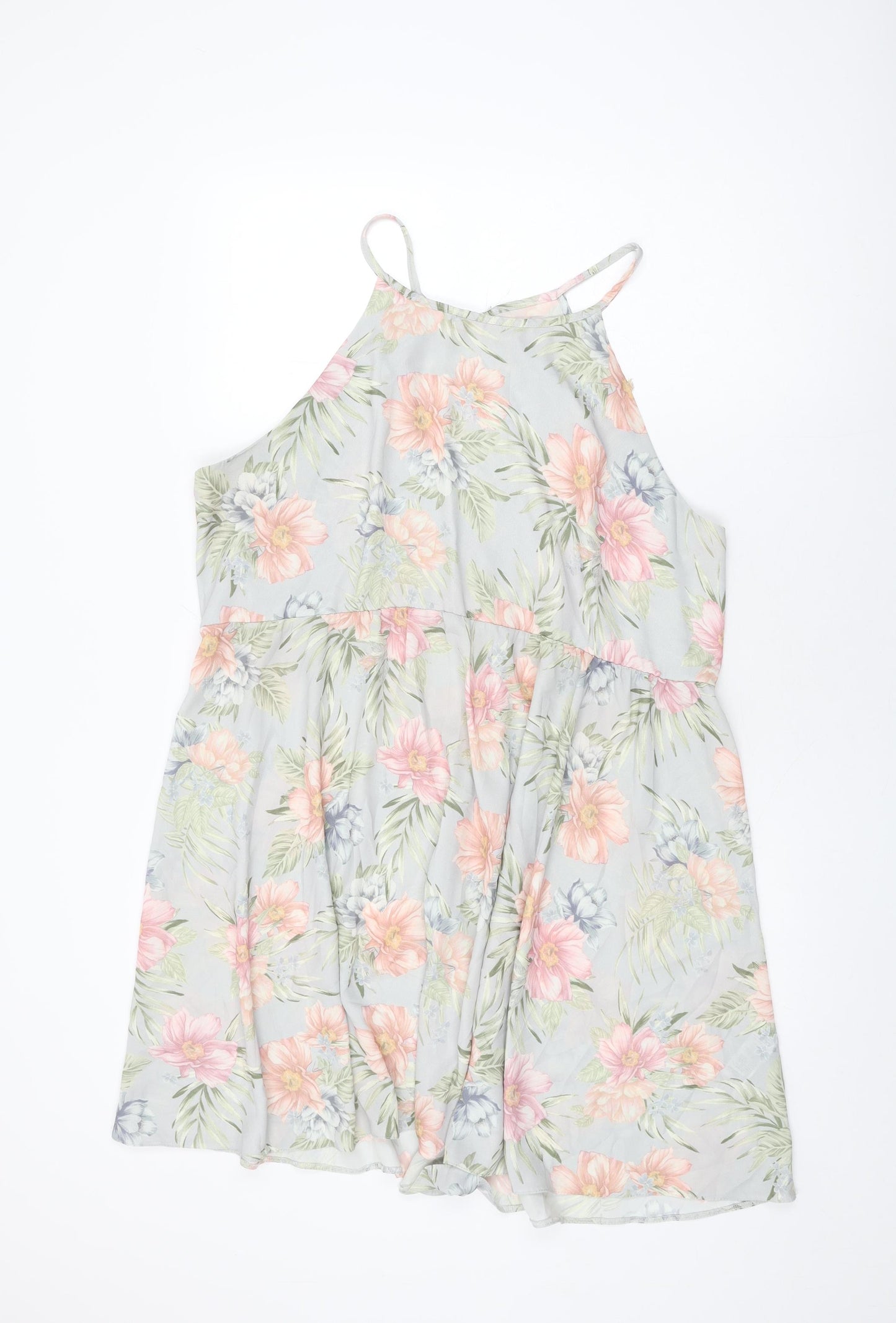 New Look Womens Blue Floral Polyester Shift Size 18 Round Neck Button