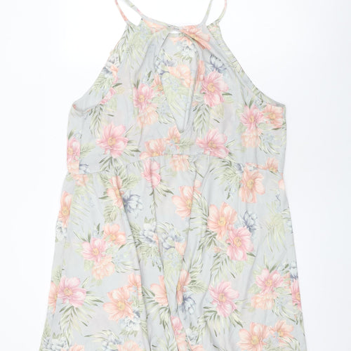 New Look Womens Blue Floral Polyester Shift Size 18 Round Neck Button