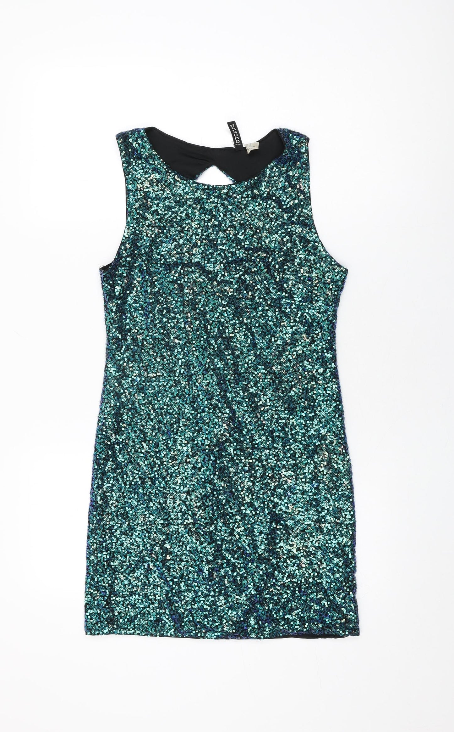 H&M Womens Blue Polyester Mini Size 12 Round Neck Pullover - Sequins