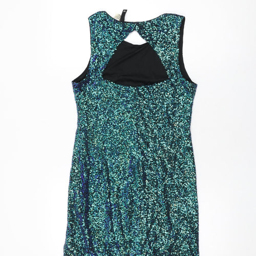 H&M Womens Blue Polyester Mini Size 12 Round Neck Pullover - Sequins