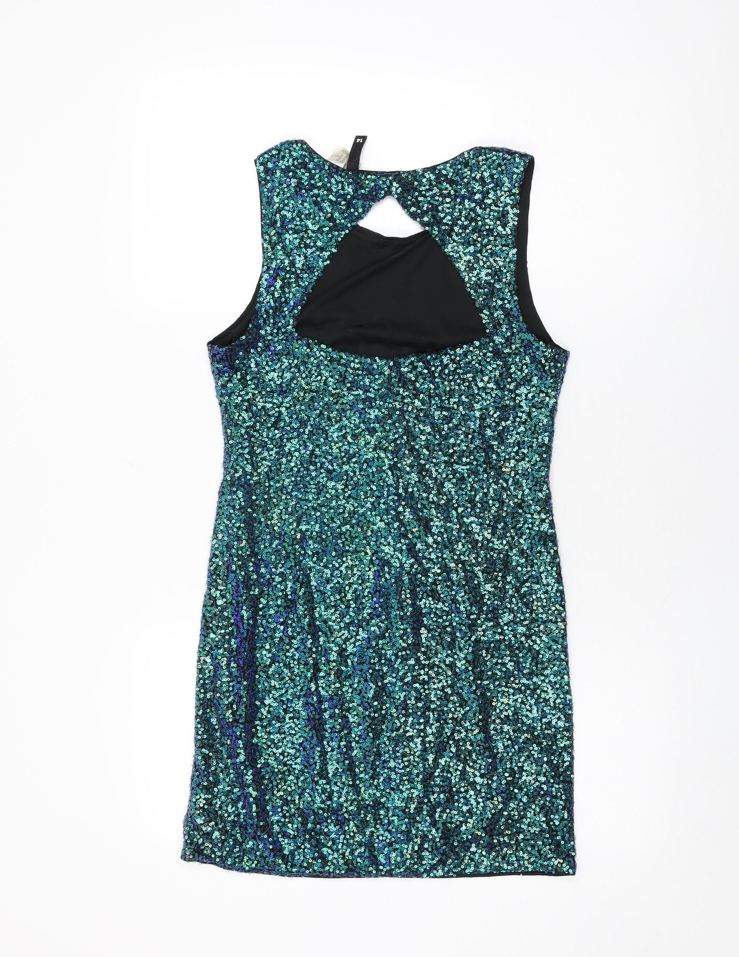 H&M Womens Blue Polyester Mini Size 12 Round Neck Pullover - Sequins