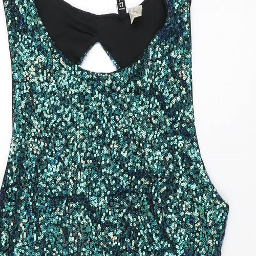 H&M Womens Blue Polyester Mini Size 12 Round Neck Pullover - Sequins