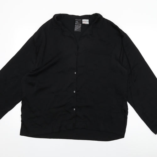 H&M Womens Black Polyester Basic Button-Up Size M Collared