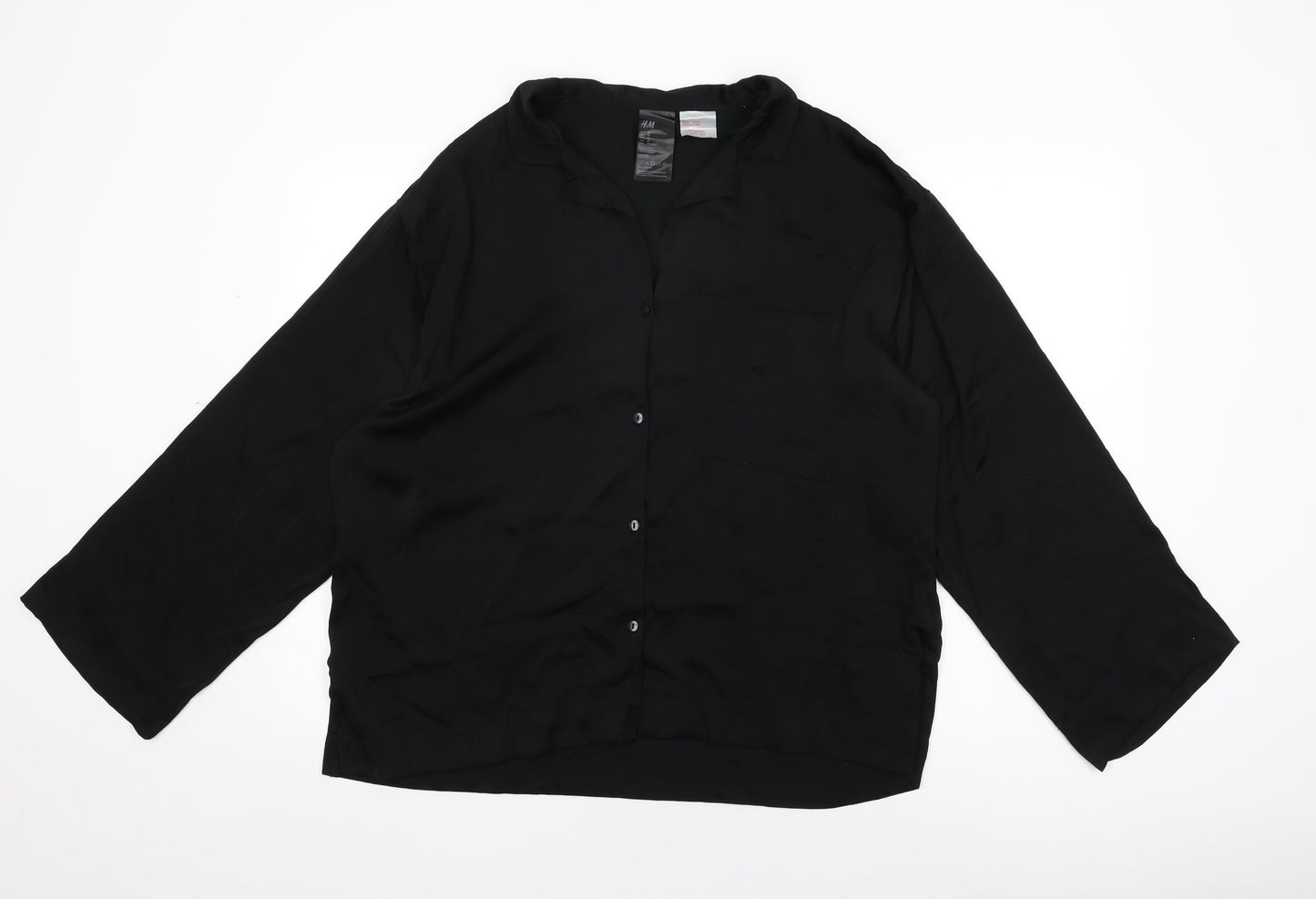 H&M Womens Black Polyester Basic Button-Up Size M Collared