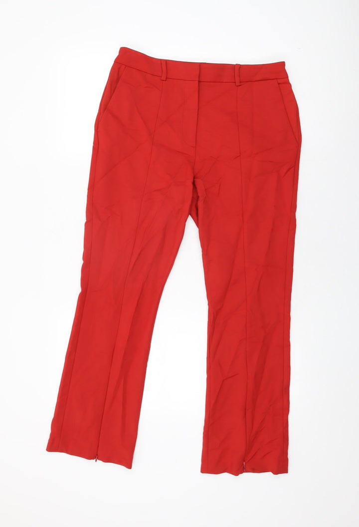 French Connection Womens Red Cotton Trousers Size 12 L27.5 in Regular Zip