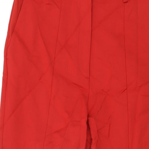 French Connection Womens Red Cotton Trousers Size 12 L27.5 in Regular Zip