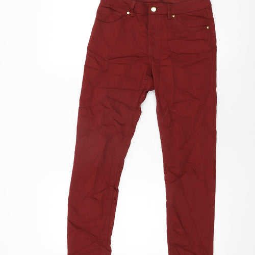 H&M Womens Red Cotton Skinny Jeans Size 8 L28 in Regular Zip