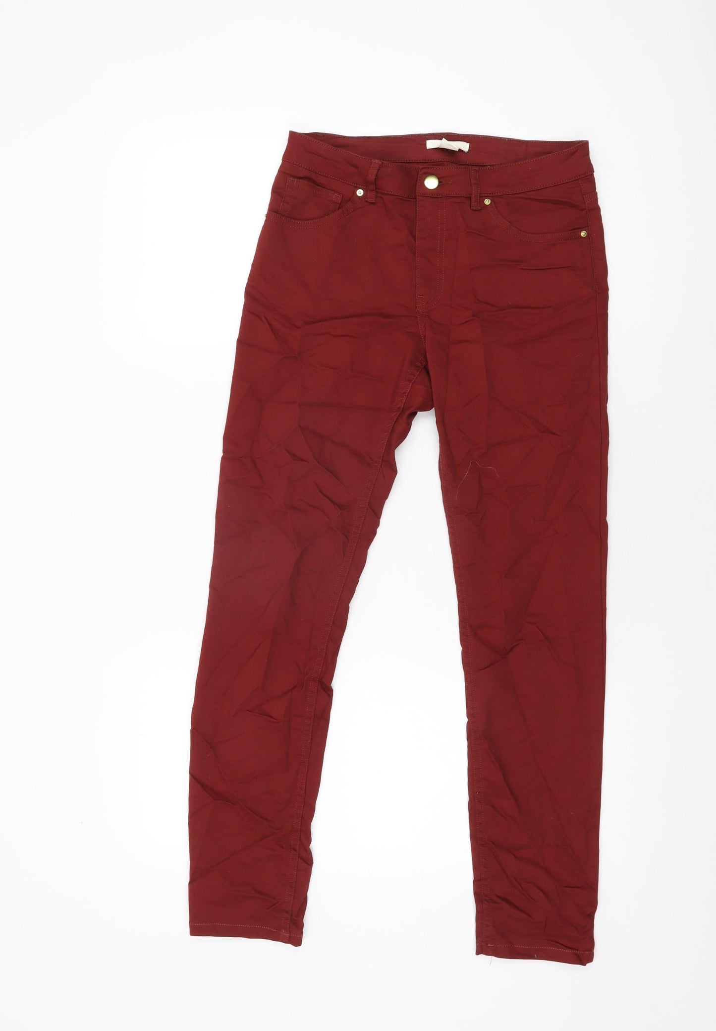 H&M Womens Red Cotton Skinny Jeans Size 8 L28 in Regular Zip