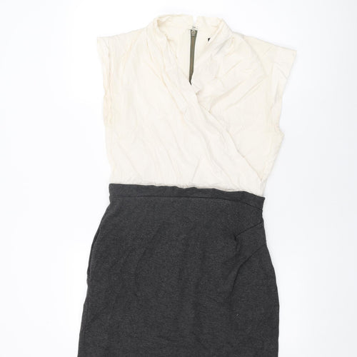 Mango Womens Grey Viscose Shift Size L V-Neck Zip