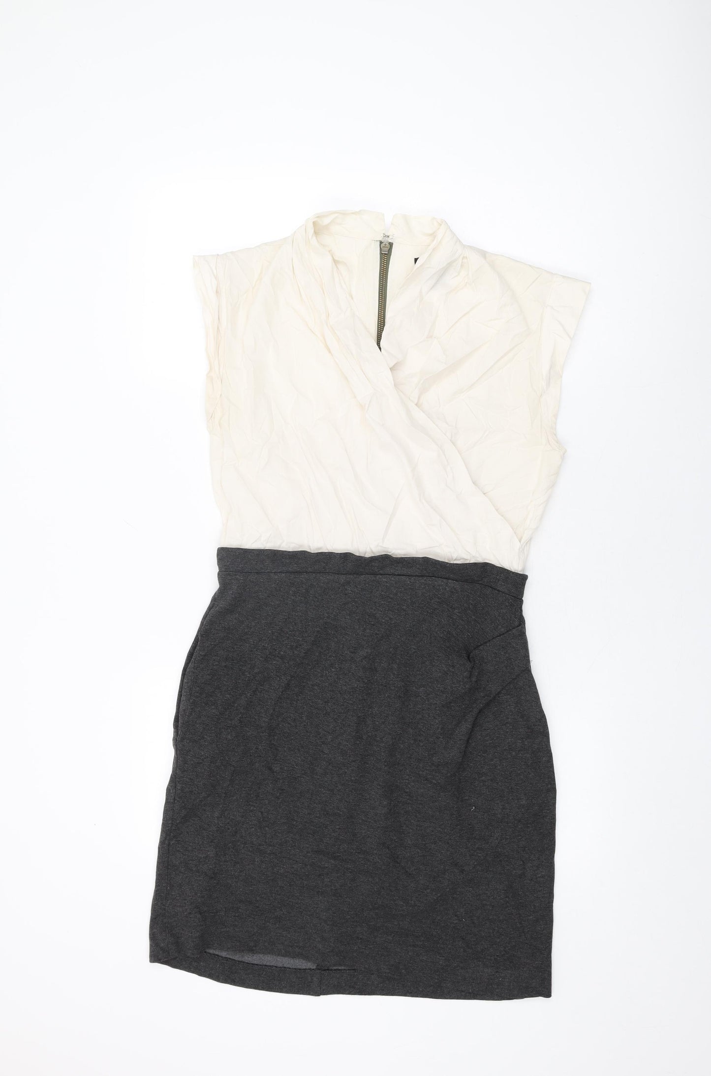 Mango Womens Grey Viscose Shift Size L V-Neck Zip