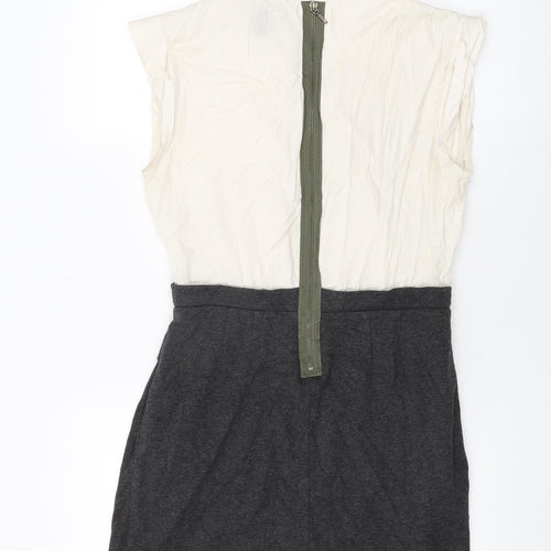 Mango Womens Grey Viscose Shift Size L V-Neck Zip