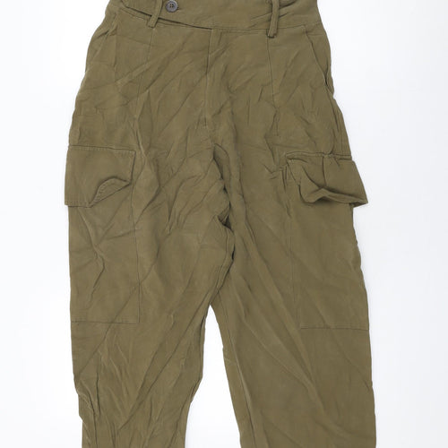 Mango Womens Green Cotton Cargo Trousers Size M L28 in Regular Zip