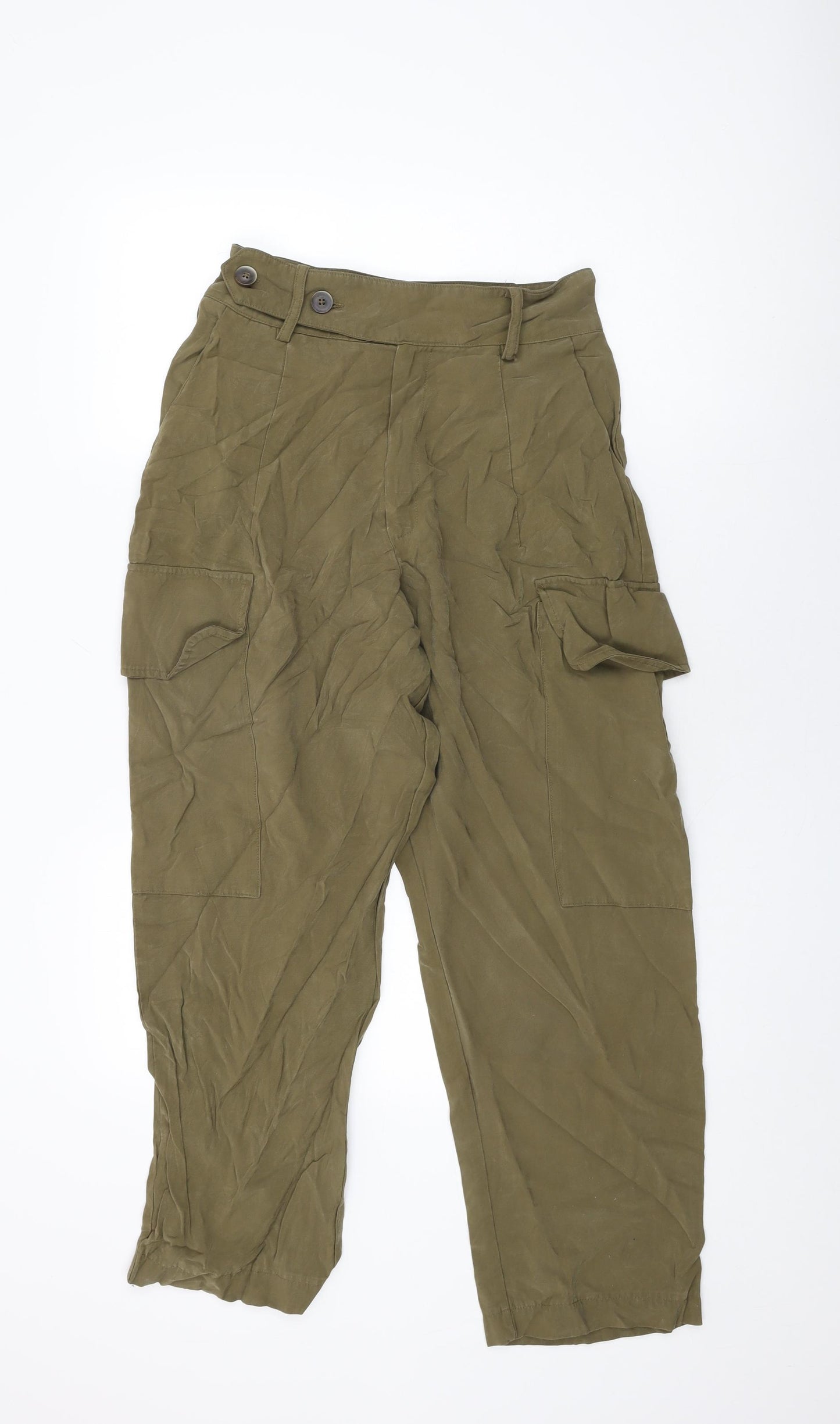 Mango Womens Green Cotton Cargo Trousers Size M L28 in Regular Zip