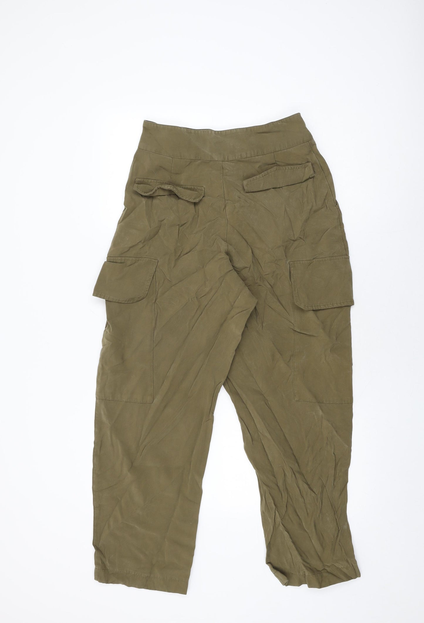 Mango Womens Green Cotton Cargo Trousers Size M L28 in Regular Zip