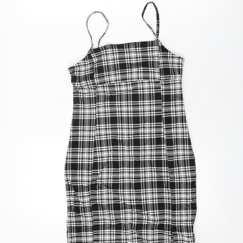 New Look Girls Black Plaid Viscose Mini Size 12 Years Square Neck Pullover