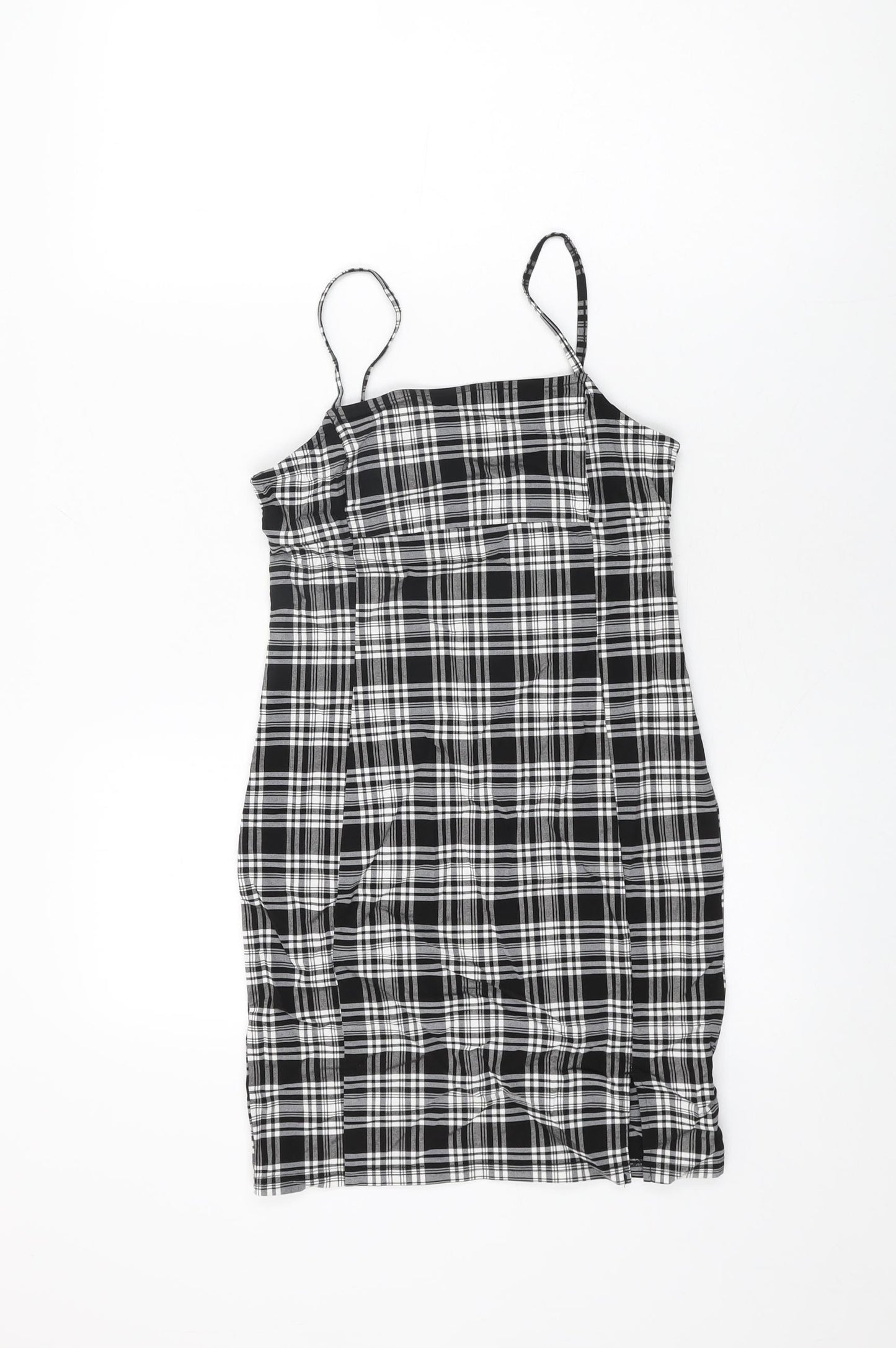 New Look Girls Black Plaid Viscose Mini Size 12 Years Square Neck Pullover