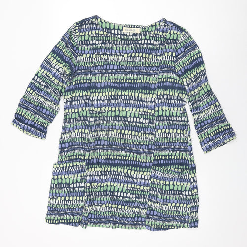 Lily & Me Womens Green Geometric Cotton Basic T-Shirt Size 14 Round Neck