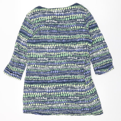Lily & Me Womens Green Geometric Cotton Basic T-Shirt Size 14 Round Neck