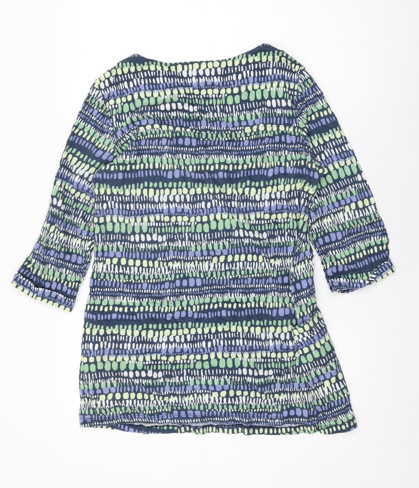 Lily & Me Womens Green Geometric Cotton Basic T-Shirt Size 14 Round Neck