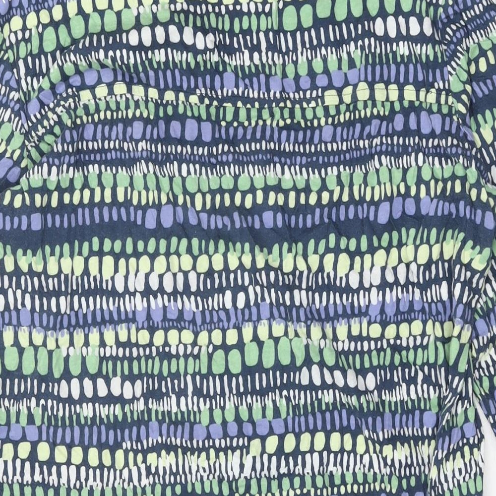Lily & Me Womens Green Geometric Cotton Basic T-Shirt Size 14 Round Neck